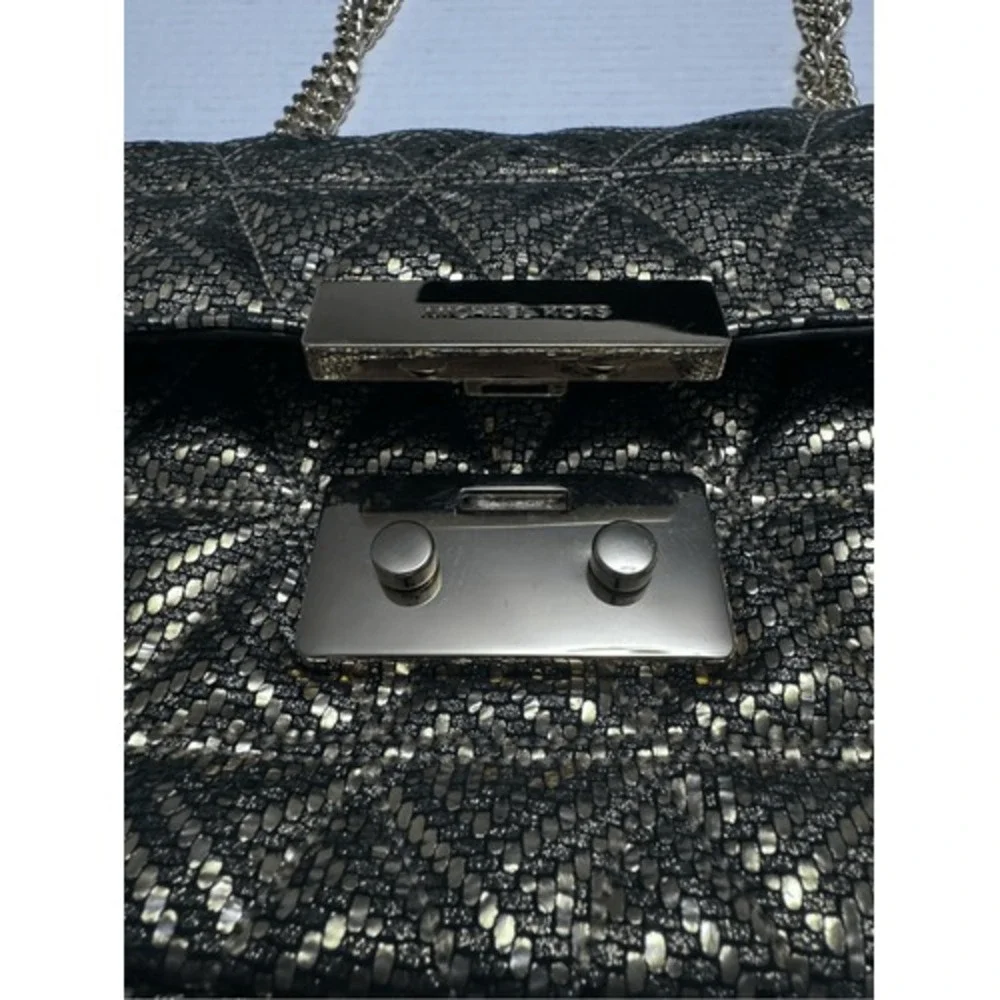 MICHAEL‎ KORS Gold Metallic Sloan Quilted Pyramid Large Chain Shoulder Bag Purse